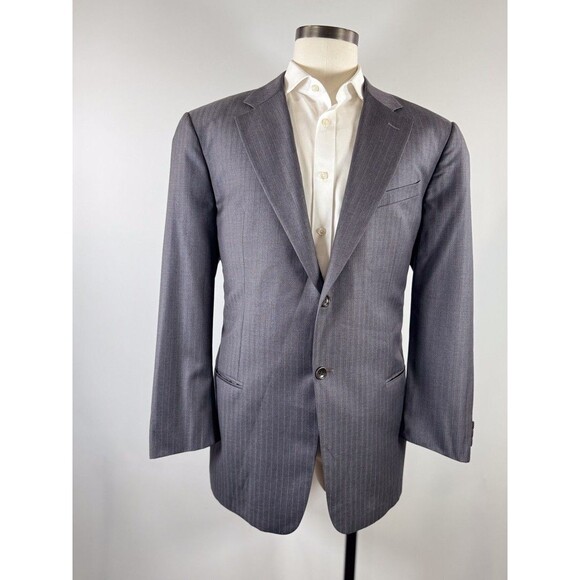 Armani Collezioni Mens Blazer Gray Pinstriped Super 150s Wool Suit Jacket 44R - Picture 7 of 14